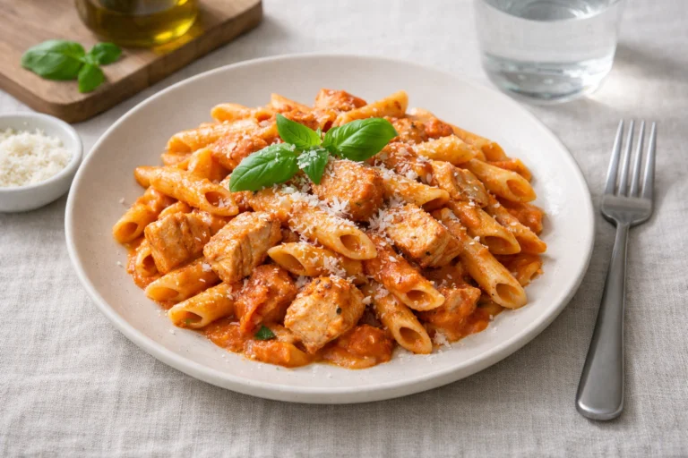 Kycklingpasta med krämig tomatsås