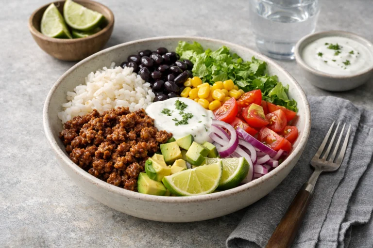 Tacobowl med nötfärs och ris