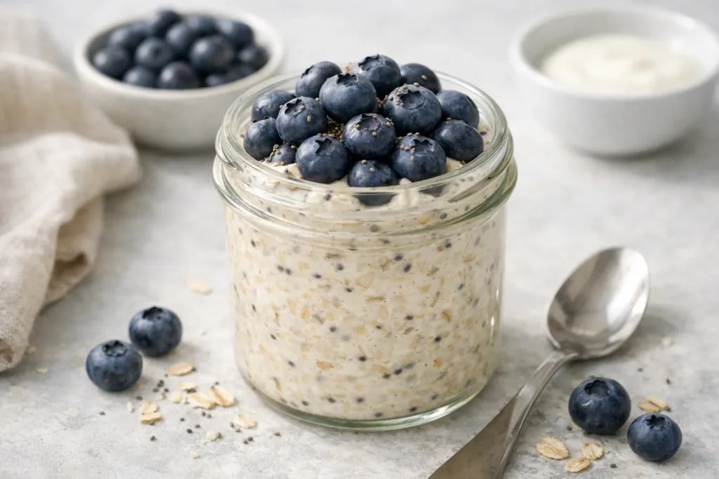Overnight oats med blåbär och vanilj – proteinrik frukost på 10 min – recept